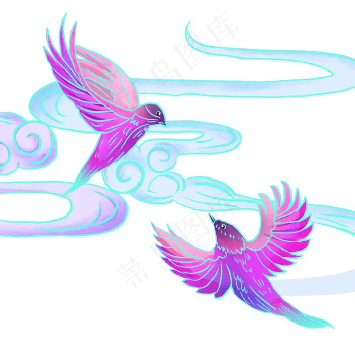 七夕荧光喜鹊(2000X2000(DPI:300))psd模版下载