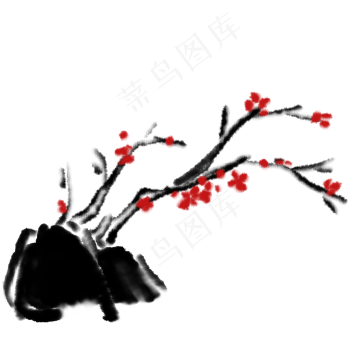 水墨中国风梅花红梅国画