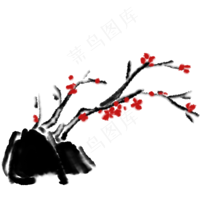 水墨中国风梅花红梅国画(2000X2000(DPI:300))psd模版下载