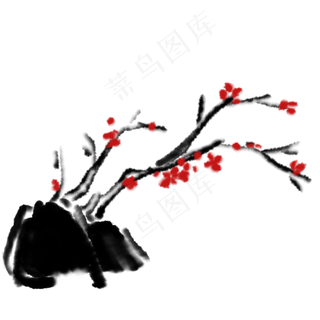 水墨中国风梅花红梅国画