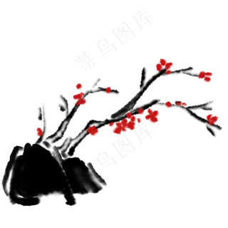 水墨中国风梅花红梅国画