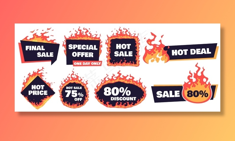 热销徽章。火爆的交易横幅banner，火爆的价格徽章和促销提供火爆的标签框eps,ai矢量模版下载