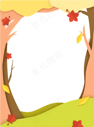 秋季枫树剪纸边框