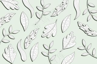 线性热带叶子，有柔和的颜色背景