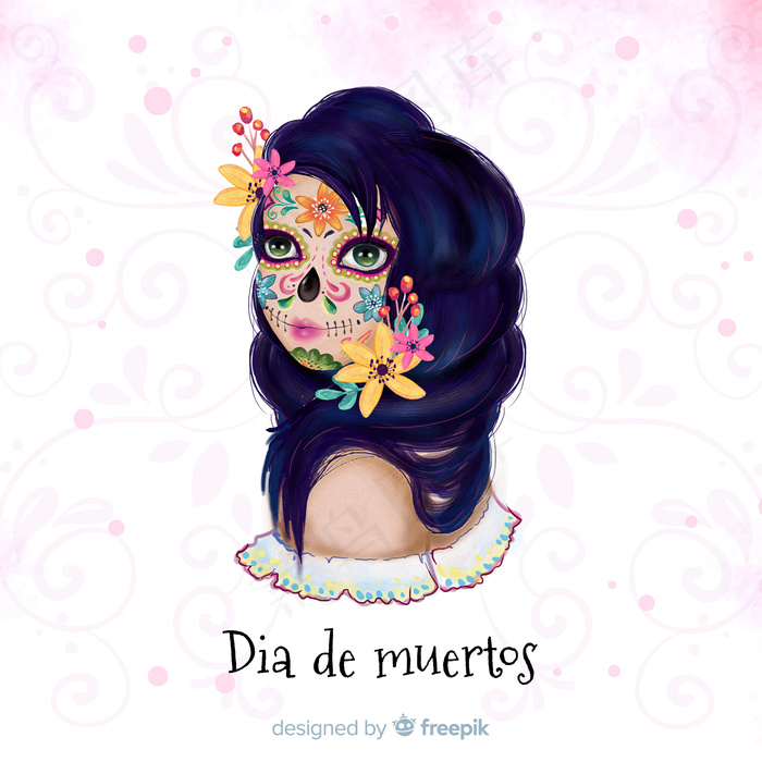 Dia de muertos水彩背景概念eps,ai矢量模版下载