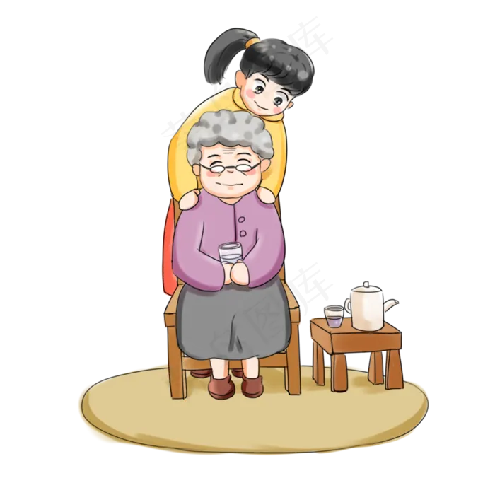 重阳节全家团圆登高卡通手绘捶背(2000X2000(DPI:300))psd模版下载