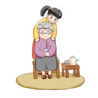 重阳节全家团圆登高卡通手绘捶背