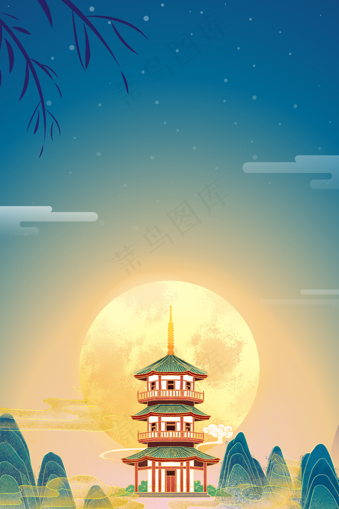国潮风中秋节快乐背景素材