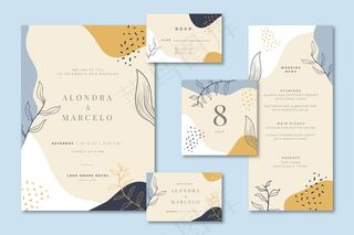 带请柬和菜单的婚礼文具