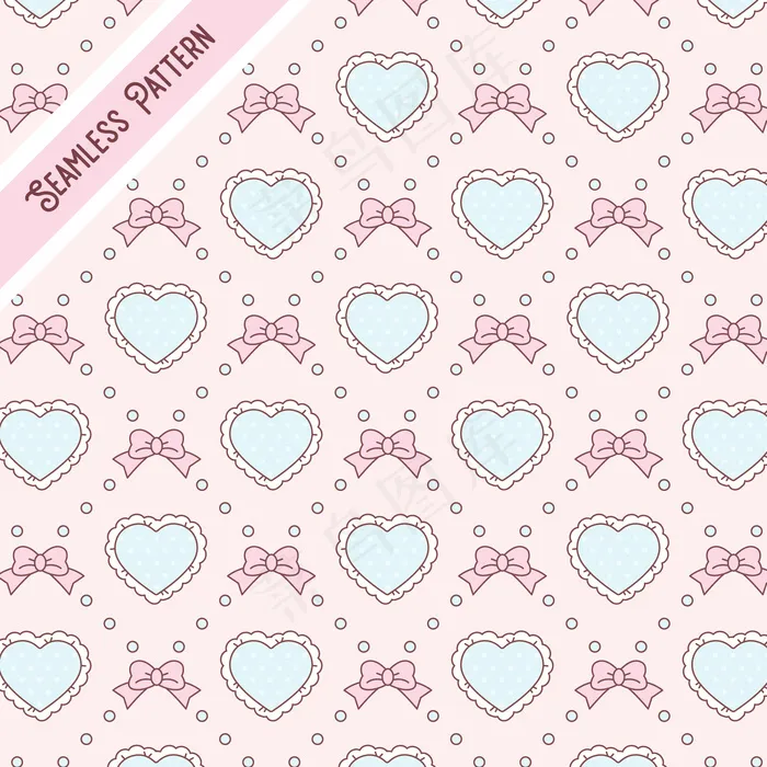 可爱的粉彩领带和心形无缝图案eps,ai矢量模版下载