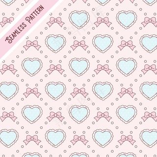 可爱的粉彩领带和心形无缝图案