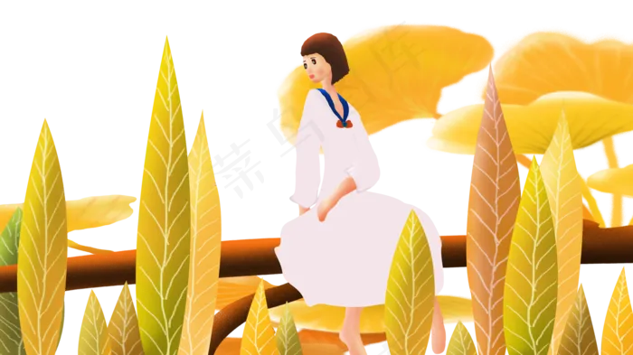 女孩坐在树枝上(2000X1123(DPI:300))psd模版下载