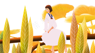 女孩坐在树枝上