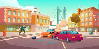 男子用智能手机拍摄车祸