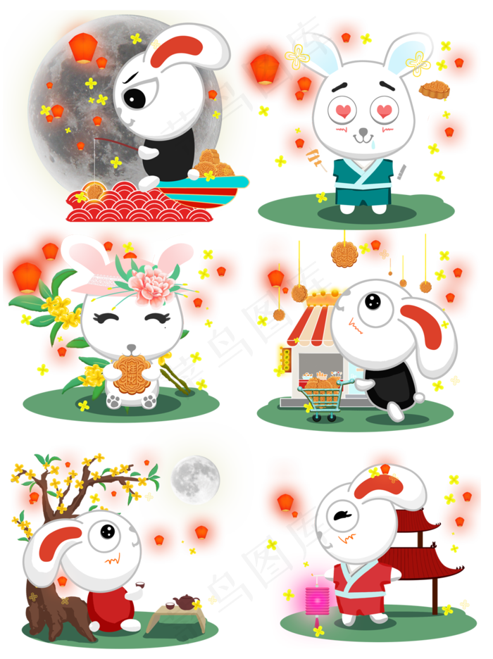 中秋节快乐的兔子节日场景元素(3072X4107(DPI:300))psd模版下载