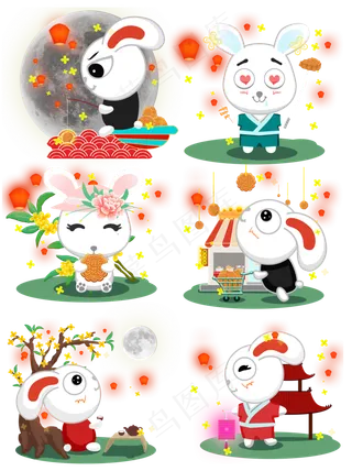 中秋节快乐的兔子节日场景元素