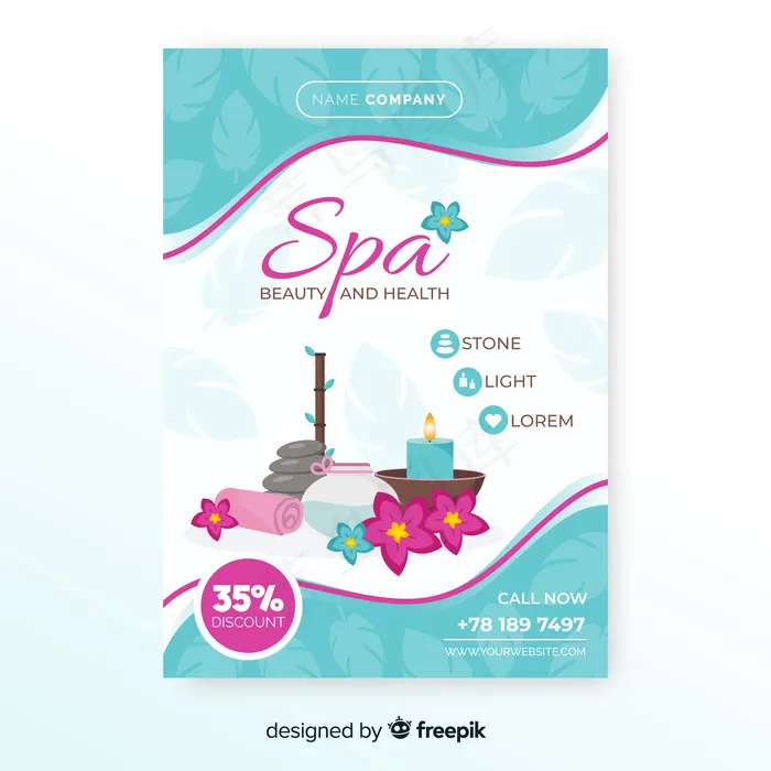 手绘水疗宣传单,DM传单模板eps,ai矢量模版下载