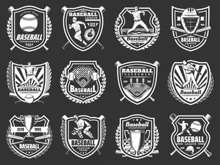 棒球运动球、球棒、球员、奖杯徽章