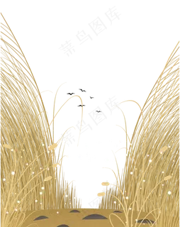 秋天时节芦苇地旁幽静的小路以及