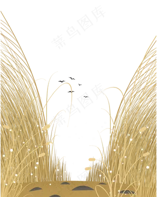 秋天时节芦苇地旁幽静的小路以及