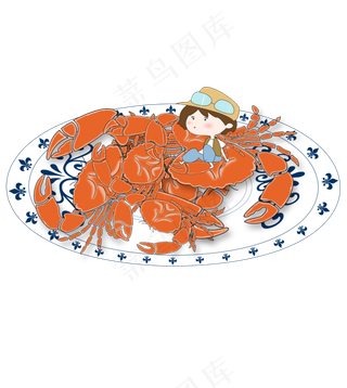 秋天吃蟹手绘矢量图