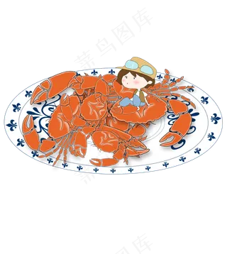 秋天吃蟹手绘矢量图