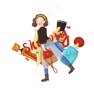 购物节拎包购物的时尚女孩美妆活