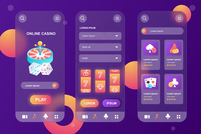 用于手机app移动应用程序appui ux gui屏幕集的在线赌场glassmorphic design neumorphic元素工具包eps,ai矢量模版下载