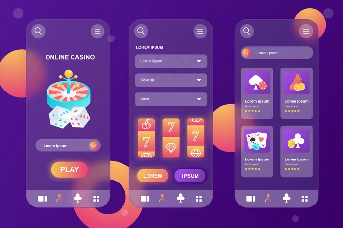 用于手机app移动应用程序appui ux gui屏幕集的在线赌场glassmorphic design neumorphic元素工具包eps,ai矢量模版下载