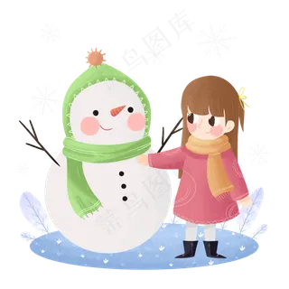 手绘冬天雪人女孩