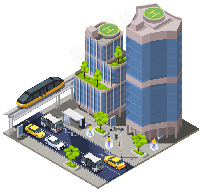智能城市技术等距图eps,ai矢量模版下载