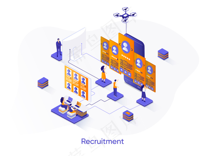 招聘等轴测网页横幅banner。