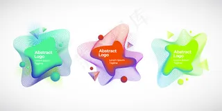 一套抽象矢量几何液体横幅banner、徽章或标志