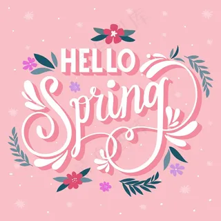 粉红色背景上的“你好”春季字母