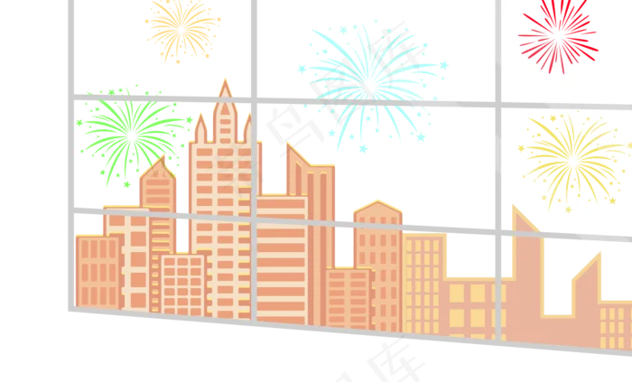 新年元旦跨年烟花建筑楼房(1728X1044(DPI:72))psd模版下载