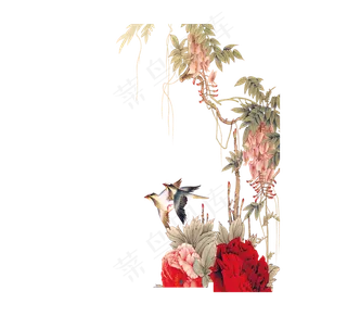 中国风国画花鸟高清免扣素材图