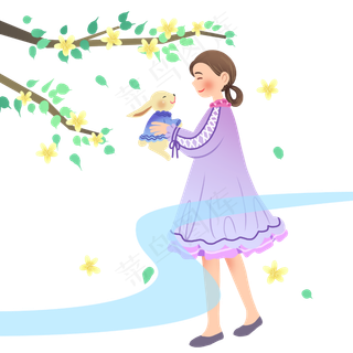 中秋节抱着玉兔女孩