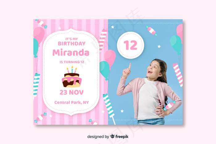 带有照片概念的儿童生日请柬