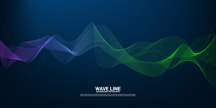 暗背景上的蓝色和绿色声波线曲线。主题技术元素未来主义矢量