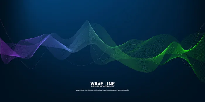 暗背景上的蓝色和绿色声波线曲线。主题技术元素未来主义矢量eps,ai矢量模版下载