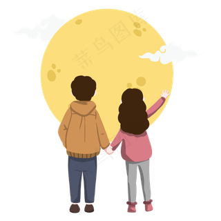 卡通情侣中秋赏月