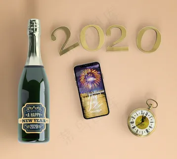 带香槟的节日手机模型样机