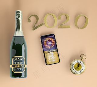 带香槟的节日手机模型样机