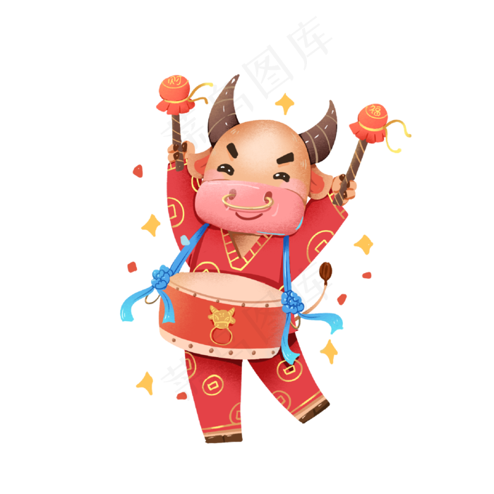 春节牛年打鼓庆祝(2000X2000(DPI:300))psd模版下载