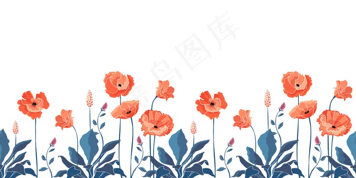 花卉无缝图案，边框。加州罂粟花eps,ai矢量模版下载