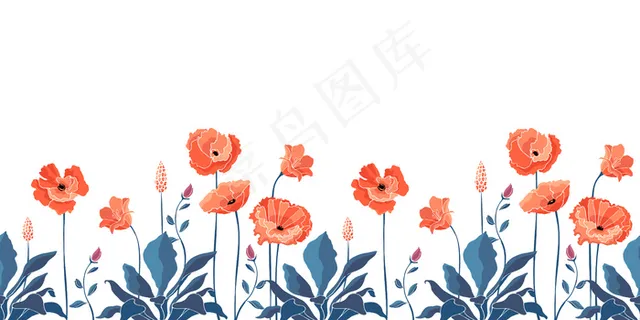 花卉无缝图案，边框。加州罂粟花