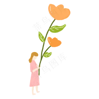 教师节卡通送花小女孩