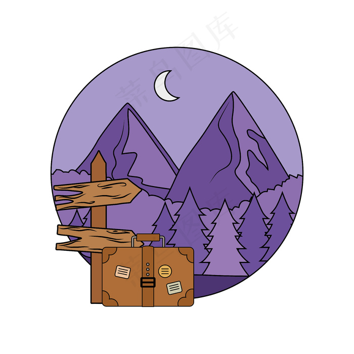 带手提箱的木制箭头导向标签