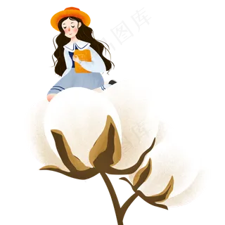 清新二十四节气寒露棉花上坐着女