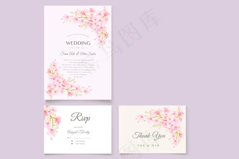 水彩樱花花卉和树叶卡套